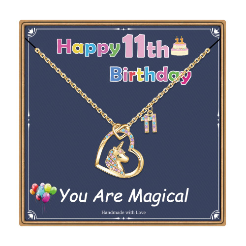 Hidepoo 11 Year Old Girl Birthday Gift Ideas - 14K Gold Plated Colorful CZ Heart Pendant Unicorn Necklace for Girls Unicorn Jewelry Unicorn Gifts Necklace Birthday Gifts for 11 Year Old Girls