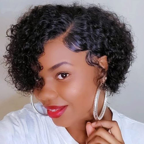 REYNA Short Pixie Cut Afro Kinky Curly Human Hair Wigs For Black Women Short Bob Curly Wigs No Lace Front Natural Color