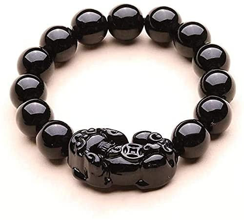 LIYAPEI 12mm Feng Shui Black Obsidian Wealth Bracelet for Men Women Attract Wealth Money Adjustable Elastic Natural Obsidian Stone Bead Bracelet LIYAPEI 12mm Feng Shui Black Obsidian Wealth Bracelet for Men Women Attract Wealth Money Adjustable Elastic Natural Obsidian Stone Bead Bracelet