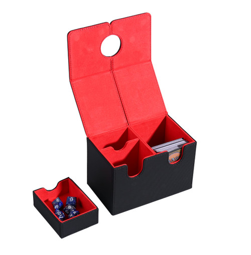 Venssu Mtg Deck Box,Card Deck Box with Dice Tray for MTG Cards,200+ Card Storage Box Fits for CCG TCG, PU Leather Collectible Card Case (Black?Red)