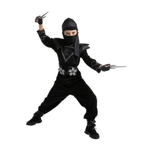 Spooktacular Creations Kids Ninja Costume, Child Boy Black Ninja Costume for Kids Toddler Halloween Dress up Party (Medium (8-10yr))