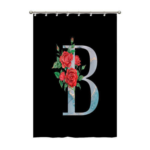Red Rose Initial Letter Monogram Alphabet B Shower Curtains 48x72 Inch Polyester Fabric Bathroom Shower Curtains with Hooks Durable Waterproof Shower Curtains for Bathroom Bathtub Home Decoration