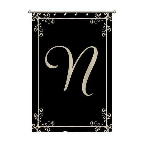 Elegant Classic Black Initial Letter N Shower Curtains 48x72 Inch Polyester Fabric Bathroom Shower Curtains with Hooks Durable Waterproof Shower Curtains for Bathroom Bathtub Home Decoration