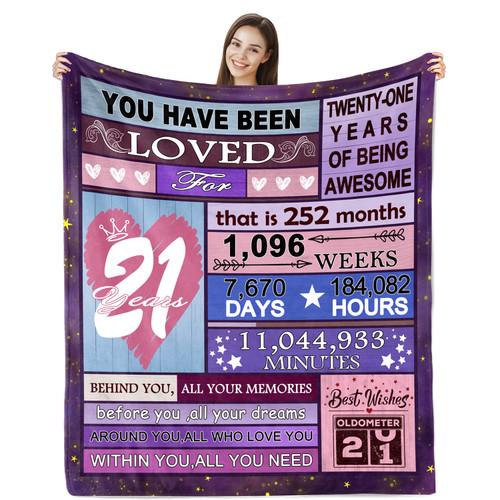 21st Birthday Gifts for Her Throw Blanket 50"x60", 21 Year Old Birthday Gift for Her, 21st Birthday Gift Ideas, Gifts for 21 Year Old Girl Female Bestie Sister, 21st Birthday Decorations for Girl