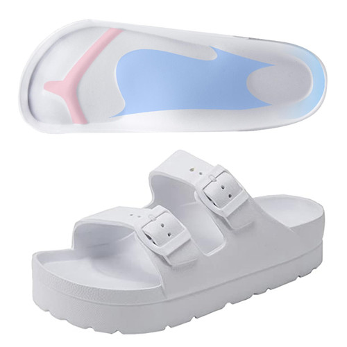 Women Double Buckles Adjustable Platform Sandals, Women's Casual Sandals with Arch Support, Summer White EVA Sandals for Indoor and Outdoor