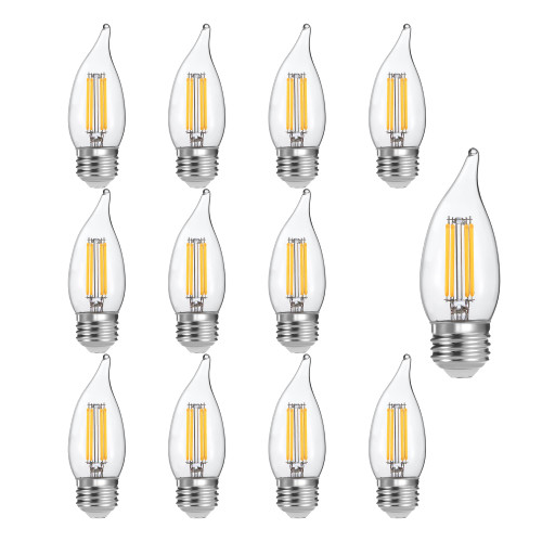 ALAMPEVER Dimmable 12-Pack CA11 Candelabra LED Light Bulb,60W LED Chandelier Light Bulb, E26 Medium Base, 2700K Soft White, 450LM, CRI82