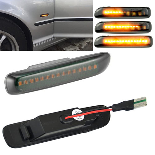 Smoked Sequential LED Fender Side Marker Turn Signal Lights Indicator Blinker Lamp Compatible with BMW E46 3Series Compact Coupe Convertible Sedan Wagon