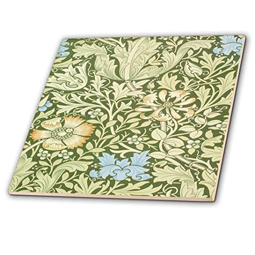 3D Rose Image of William Morris Green and Blue Floral Pattern Ceramic Tile, Multicolor 3D Rose Image of William Morris Green and Blue Floral Pattern Ceramic Tile, Multicolor