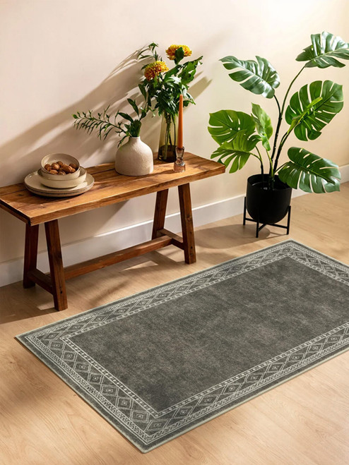 Lahome Modern Bordered Kitchen Rugs- 2x3 Rugs for Entryway Ultra-Thin Soft Washable Rug Non-Slip Indoor Door Mat Rubberback Throw Carpet Rugs for Bathroom Bedroom Front Door(2x3ft,Brown)