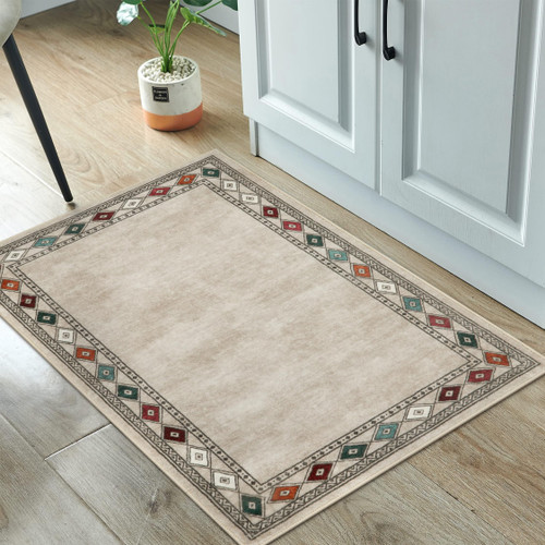 Lahome Modern Bordered Entryway Rugs Indoor- 2x3 Washable Rug Ultra-Thin Soft Kitchen Rugs for Entryway Bedroom, Non-Slip Beige Rug Throw Carpet for Front Door Entrance Bathroom(2x3ft,Beige)