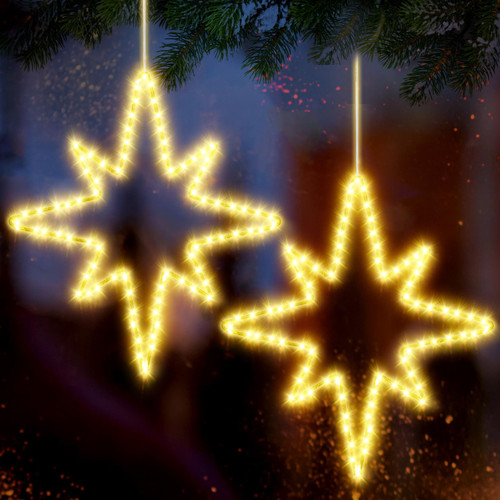 Baquler 2 Pcs Lighted Bethlehem Star Christmas Silhouette Window Metal Frame Christmas Indoor Window Light Decoration Led Lights for Christmas Nativity Scene for Wall Window Bedroom Indoor Outdoor