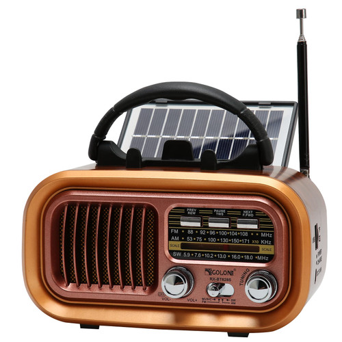 GorGetant Portable Retro Radio with Bluetooth, Small Vintage AM FM Shortwave Radio with Clear Sound, Solar/Battery Operated/Rechargeable Transisto Radio, TWS, Support TF Card/USB Playing, Gold