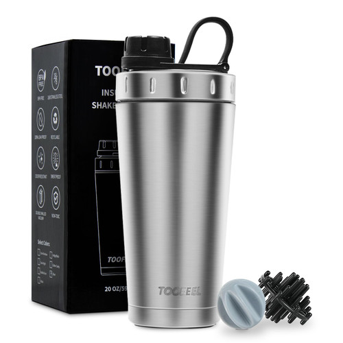 TOOFEEL Protein Shaker Bottle 20 oz - Double Walled Insulated Vacuum Shaker Cups for Protein Shakes, Keeps Cold/Hot, Metal Stainless Steel Water Bottle, Preworkout Gym Shaker Bottle