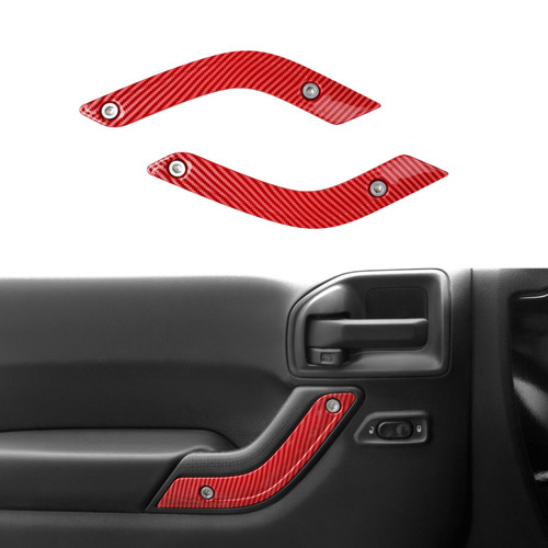 POETRYXIAO Interior Door Handle Inserts Trim Cover for 2011-2018 Wrangler JK, Wrangler OEM #1RC72JAHAD #1RC72JAHAE,Wrangler Accessories (Red Carbon Fiber)