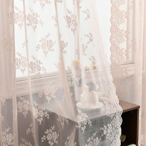 Kotile Blush Pink Lace Curtains 54 Inch Length - Country Rustic Floral Pattern Sheer Lace Curtains for Girls Bedroom, Privacy Short Lace Curtains for Windows, 52 x 54 Inch, 2 Panels, Blush Pink Kotile Blush Pink Lace Curtains 54 Inch Length - Country Rustic Floral Pattern Sheer Lace Curtains for Girls Bedroom, Privacy Short Lace Curtains for Windows, 52 x 54 Inch, 2 Panels, Blush Pink