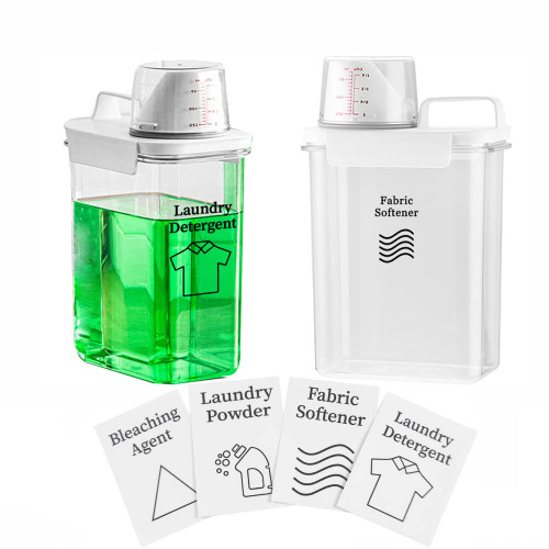 Laundry Detergent Dispenser-2 Pack, Soap Dispenser Set for Laundry Room Organization, 61 oz Liquid Storage with 4 Removable Labels, Clear