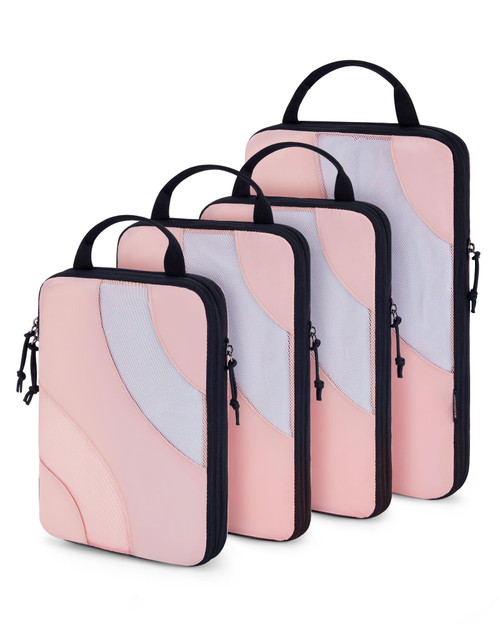 Compression Packing Cubes, BAGSMART 4 Set Travel Packing Cubes for Carry on Suitcases, Compression Suitcase Organizers Bag Set & Travel Cubes for Luggage, Lightweight Packing Organizers Baby Pink