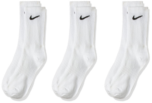 Nike Unisex Everyday Lightweight Crew Training Socks (3 Pair) (White/Black, M)