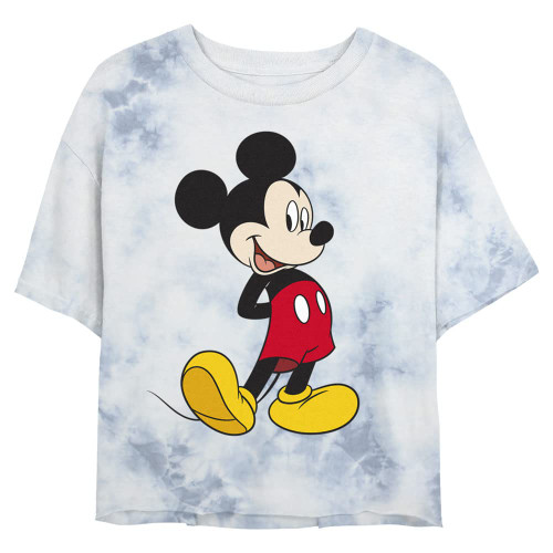 Disney Characters Traditional Mickey Women's Fast Fashion Short Sleeve Tee Shirt, White/Blue, Large