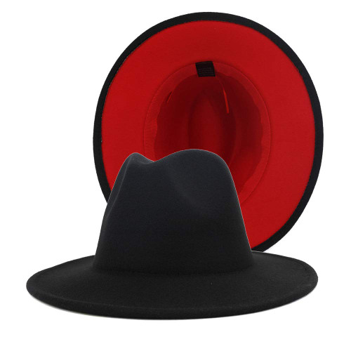 REVKI Wide Brim Fedora Hats for Women Dress Hats for Men Two Tone Panama Hat with Belt Buckle (Black)