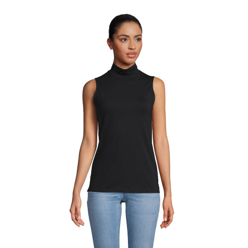 Lands' End Womens Lightweight Jersey Sleeveless Mock Black Plus 1x
