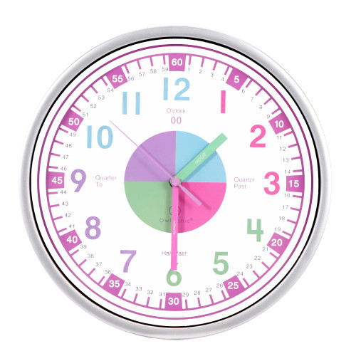 OWLCONIC Telling Time Teaching Clock for Kids Clock - Analog Clock for Kids Bedrooms Playroom Homeschool Decor, School Classroom Learning Clock, Educational Clocks for Kids Learning to Tell Time