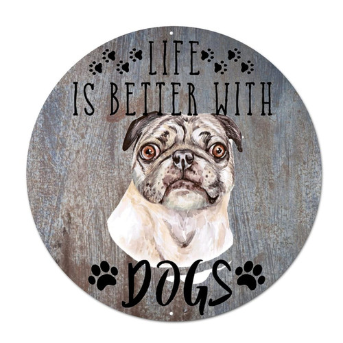 Bomehhjuli Welcome Sign for Wall Round Metal Sign Life is Better with Dogs Metal Tin Sign Poodle Dog Dog Animal 12in Retro Chic Wall Decoration for Bedroom Cafe Bar Club Pub Garage
