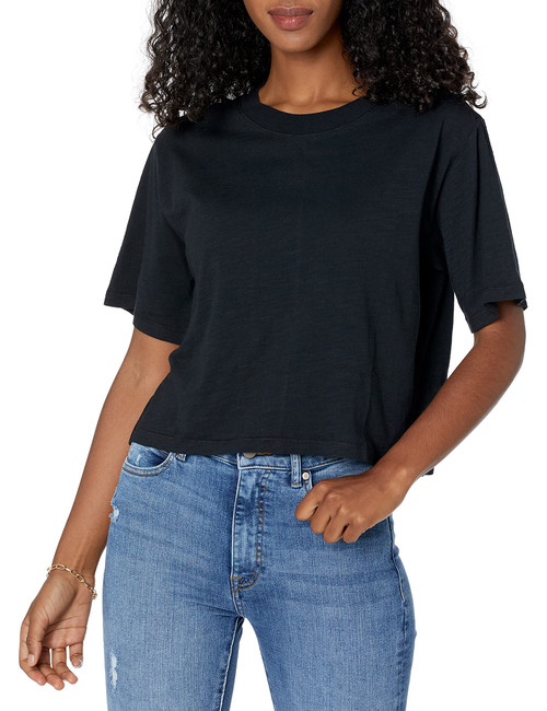 The Drop Women's Sydney Short-sleeve Cropped Crew Neck T-shirt, Black, XXL, Plus Size