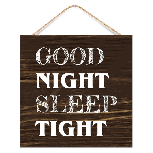 CustonCares Hanging Wooden Sign Good Night Sleep Tight Art Decor for Mantel Distressed Painted Wood Signs Indoor Wall Decor Sign Gift Shelf 12x12in