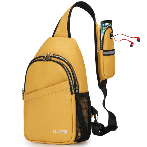 KUTQI Leather Sling Backpack for Women Sling Bag Travel Bag Hiking Crossbody Backpack
