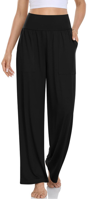 UEU Wide Leg Pants for Women Plus Size High Waist Yoga Sweatpants Loose Lounge Pajama Palazzo Pants Pockets(Black, XX-Large) UEU Wide Leg Pants for Women Plus Size High Waist Yoga Sweatpants Loose Lounge Pajama Palazzo Pants Pockets(Black, XX-Large)