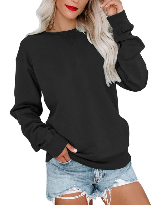 Orchidays Womens Casual Crewneck Sweatshirts Long Sleeve Cute Tunic Tops Loose Fitting Pullovers (Black,Medium,Adult,Female,US,Alpha,Medium,Regular,Regular)