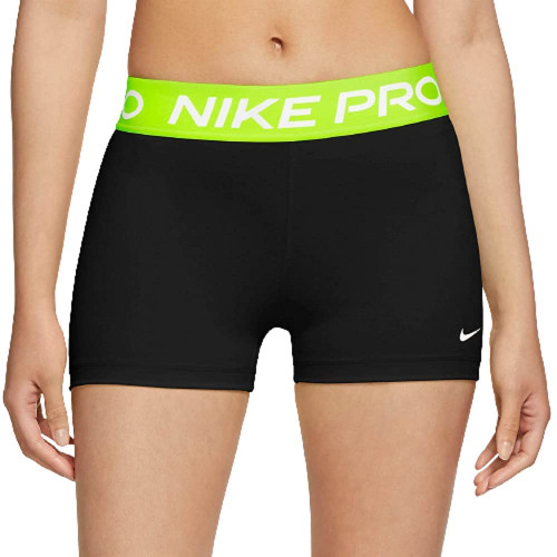 Nike Womens Pro 3" Shorts (Black/Volt/White, Large)