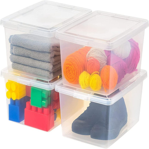 IRIS USA 17 Quart Plastic Storage Bin Tote Organizing Container with Latching Lid, Stackable and Nestable, Clear, 4 Pack