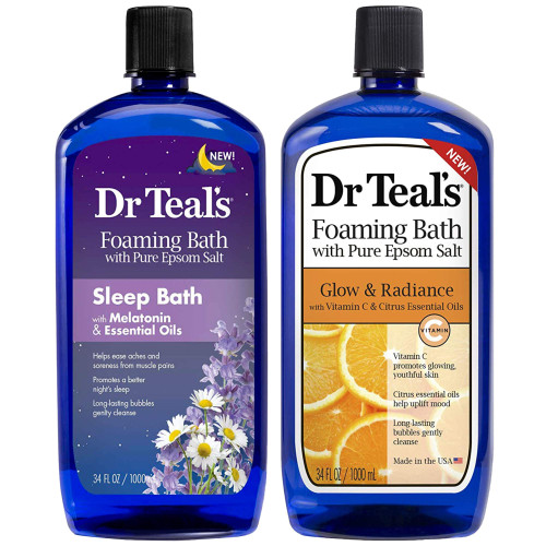 Dr. Teal's Foaming Bath Variety Gift Set (2 Pack, 34oz Ea.) - Melatonin Sleep Soak & Glow & Radiance with Vitamin C and Citrus Essential Oils - Moisturizes Skin & Promotes a Better Nights Sleep