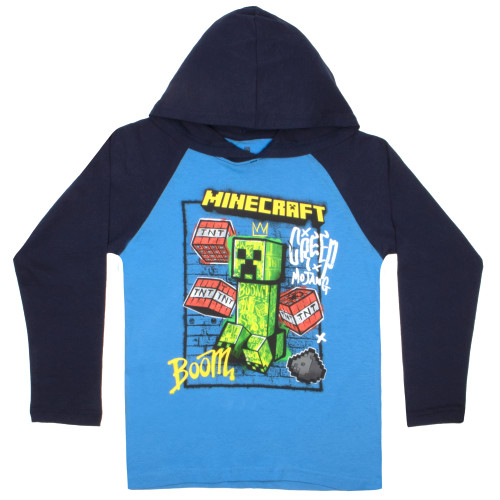 Minecraft Boys Long Sleeve Creeper Hoodie Tee (Blue, Size 8)