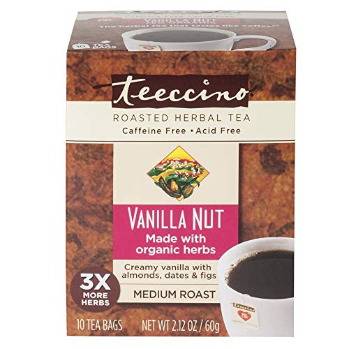 Teeccino Vanilla Nut Chicory Roasted Herbal Tea, Caffeine Free, Acid Free, Prebiotic Coffee Substitute, 10 Tea Bags