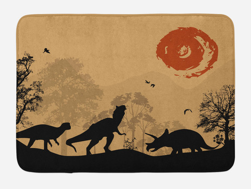 Ambesonne Dinosaur Bath Mat, Silhouettes of Prehistoric Animals Wilderness Landscape Abstract Sun, Plush Bathroom Decor Mat with Non Slip Backing, 30.2" x 20", Pale Brown Orange Black Ambesonne Dinosaur Bath Mat, Silhouettes of Prehistoric Animals Wilderness Landscape Abstract Sun, Plush Bathroom Decor Mat with Non Slip Backing, 30.2" x 20", Pale Brown Orange Black