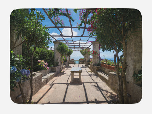 Lunarable Italian Bath Mat, Panorama with Villa Rufolo Ravello Amalfi Coast Historical Famous Nature, Plush Bathroom Decor Mat with Non Slip Backing, 30.2" x 20", Multicolor