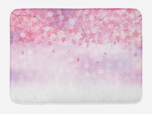 Ambesonne Pale Pink Bath Mat, Sakura Branches with Blooming Florets Garden Nature Summer Inspiration Art, Plush Bathroom Decor Mat with Non Slip Backing, 30.2" x 20", Pale Pink White