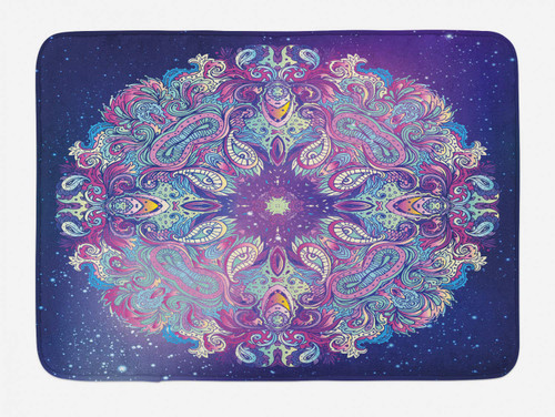 Ambesonne Ethnic Bath Mat, Yoga and Cosmos Theme Psychedelic Composition, Plush Bathroom Decor Mat with Non Slip Backing, 30.2" x 20", Pale Pink Purple