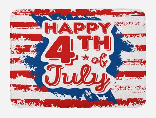 Lunarable 4th of July Bath Mat, Grunge Celebratory Slogan National Holiday Patriotic Illustration, Plush Bathroom Decor Mat with Non Slip Backing, 30.2" x 20", Scarlet Navy Blue White