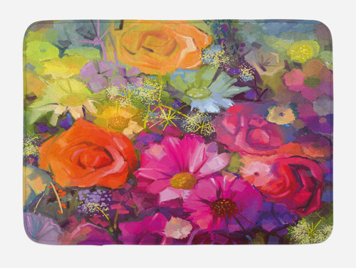 Ambesonne Floral Bath Mat, Vibrant Flower Bouquet with Daisy Peony Gerbera Petals Romantic Arrangement Print, Plush Bathroom Decor Mat with Non Slip Backing, 30.2" x 20", Multicolor
