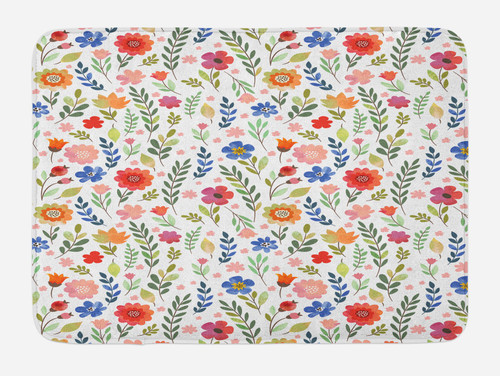 Ambesonne Flower Bath Mat, Shabby Form Botany Florets Soft Tones Feminine Flourishing Wreath Watercolor Design, Plush Bathroom Decor Mat with Non Slip Backing, 30.2" x 20", Multicolor