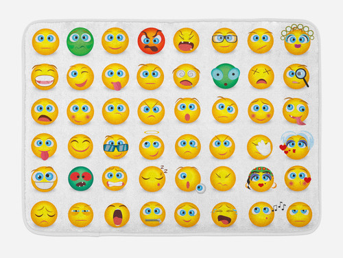 Ambesonne Funny Face Bath Mat, Cartoon Like Smiling Characters of Lady Couple Happy Sad Angry Moods Print, Plush Bathroom Decor Mat with Non Slip Backing, 30.2" x 20", Multicolor