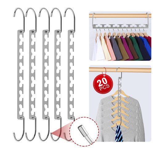UniqNest Space Saving Hangers - 20 Pack Stainless Steel Magic Hangers, Hanger Organizer for Closet, Dorm Hangers Space Saving, Hanging Closet Organizer for College Dorm Room Essentials