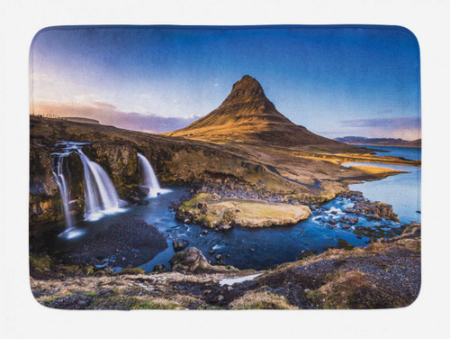 Ambesonne Landscape Bath Mat, Kirkufjell Mountain in Snaefellsjoekull National Park Iceland Outdoors Photo, Plush Bathroom Decor Mat with Non Slip Backing, 30.2" x 20", Multicolor