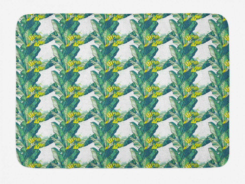 Ambesonne Tropical Bath Mat, Repetitive Banana Tree Leaves Exotic Fruits Summer Print, Plush Bathroom Decor Mat with Non Slip Backing, 30.2" x 20", Yellow Pale Petrol Blue