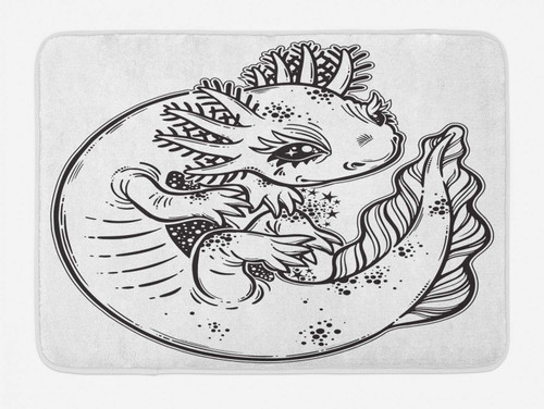 Ambesonne Salamander Bath Mat, Close Shot Graphic Illustration of an Axolotl Monochrome Drawing, Plush Bathroom Decor Mat with Non Slip Backing, 30.2" x 20", Charcoal Grey and White
