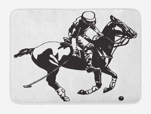 Ambesonne Animal Bath Mat, Monochrome Style Silhouette of a Polo Player on a Horse Competing, Plush Bathroom Decor Mat with Non Slip Backing, 30.2" x 20", Charcoal Grey and White